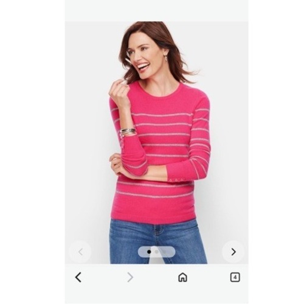 Talbots Pure Cashmere Sweater Womens XS Pink Grey Striped Excellent Button‎ Cuff